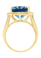 3/8 ct. t.w. Diamond and London Blue Topaz Cushion Ring in 14K Yellow Gold