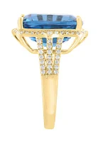 3/8 ct. t.w. Diamond and London Blue Topaz Cushion Ring in 14K Yellow Gold