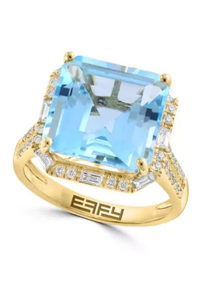 3/8 ct. t.w. Diamond, 10.45 Blue Topaz Ring 14K Yellow Gold