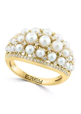 Diamond and Freshwater Pearl Ring in 14K Yellow Gold