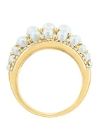 Diamond and Freshwater Pearl Ring in 14K Yellow Gold