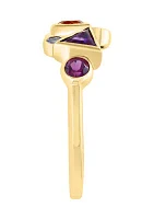 1/10 ct. t.w. Diamond, 1.2 ct. t.w. Amethyst, London Blue Topaz, Citrine, Rhodolite, Peridot, Tanzanite Ring in 14K Yellow Gold