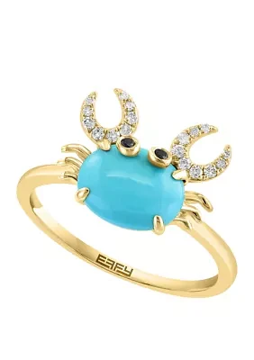 Diamond, Black Turquoise Crab Ring 14K Yellow Gold