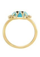 Diamond, Black Turquoise Crab Ring 14K Yellow Gold