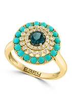 1/8 ct. t.w. London Blue Topaz, 5/8 ct. t.w. Turquoise, 1 ct. t.w. Diamond Ring in 14K Yellow Gold