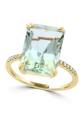 Diamond and Green Amethyst Ring 14K Yellow Gold