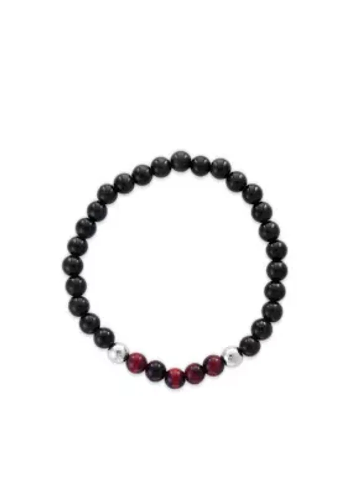 Black and Red Tiger Eye and Meteorite Beads Stretch Bracelet