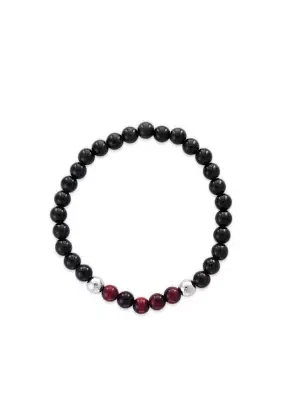 Black and Red Tiger Eye and Meteorite Beads Stretch Bracelet