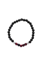 Black and Red Tiger Eye and Meteorite Beads Stretch Bracelet