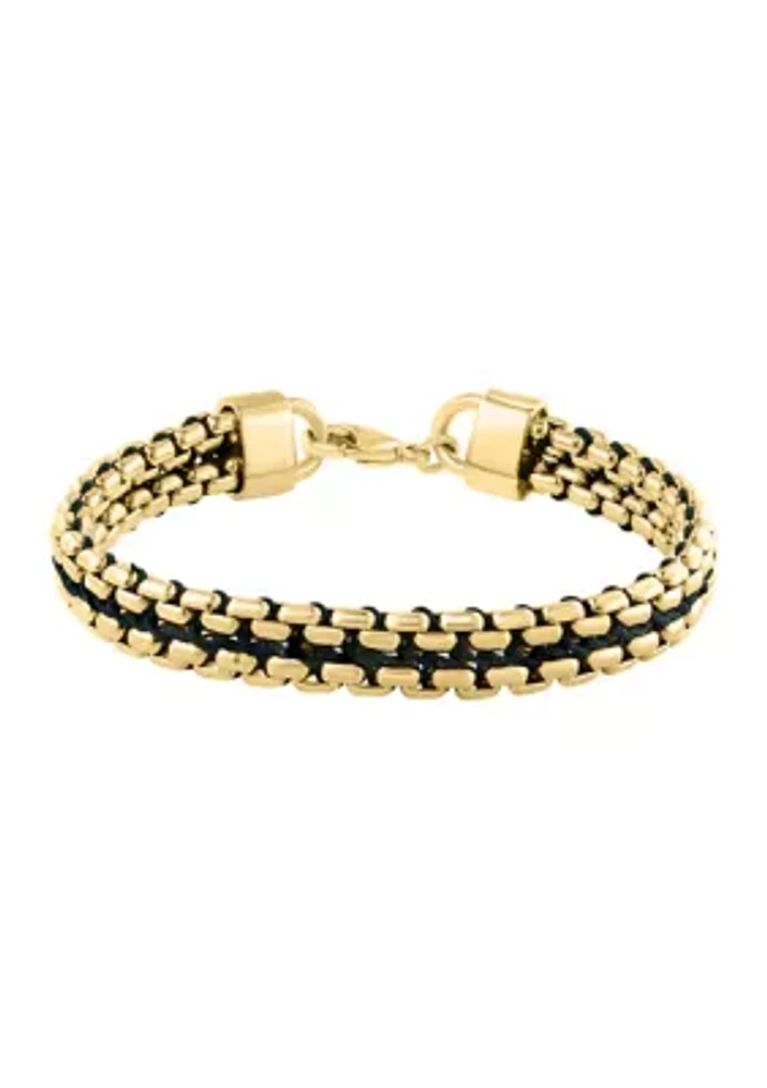 	  Sterling Sterling/Gold-Plated Black Cord 8.5" Men's Bracelet 