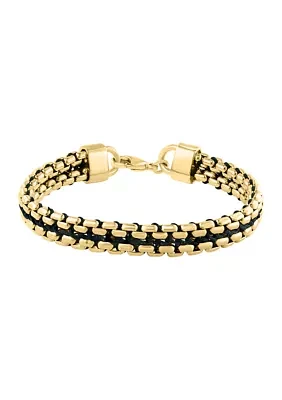 	  Sterling Sterling/Gold-Plated Black Cord 8.5" Men's Bracelet 