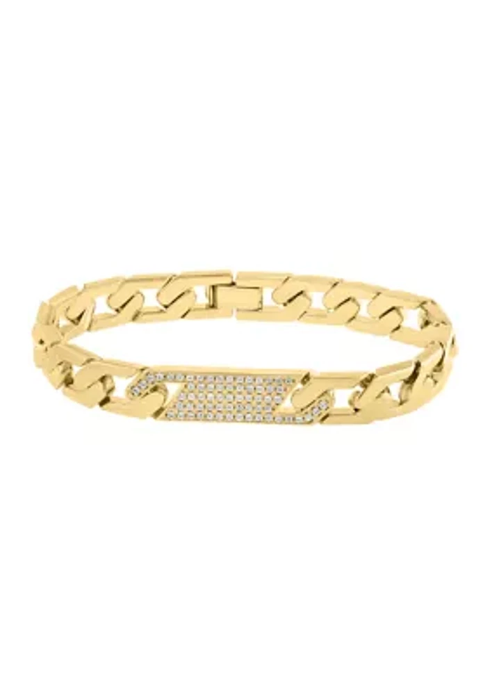 Men's Sterling Silver/Gold Over Silver Zircon Bracelet 