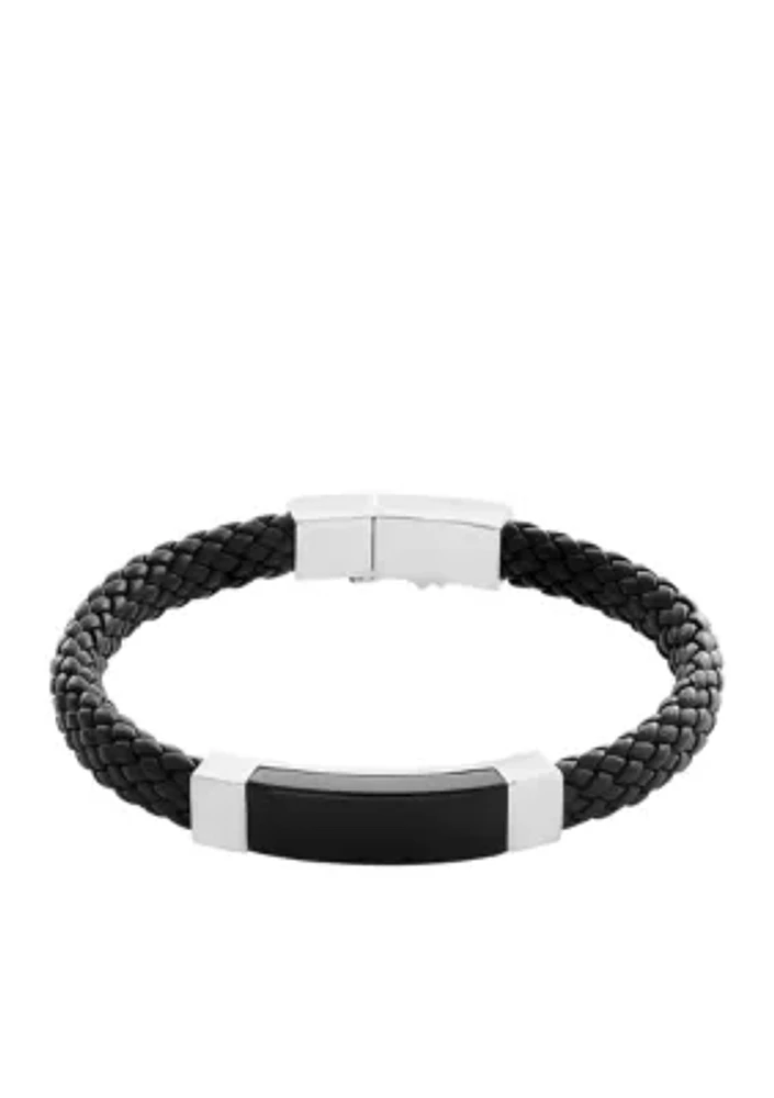 Men's Onyx Bracelet in Sterling Silver and Leather