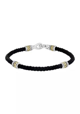 Men's Sterling Silver and Leather 8.5 Inch Bracelet