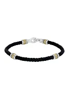 Men's Sterling Silver and Leather 8.5 Inch Bracelet 