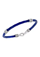 Men's Sterling Silver and Blue Leather Bracelet 