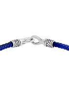 Men's Sterling Silver and Blue Leather Bracelet 