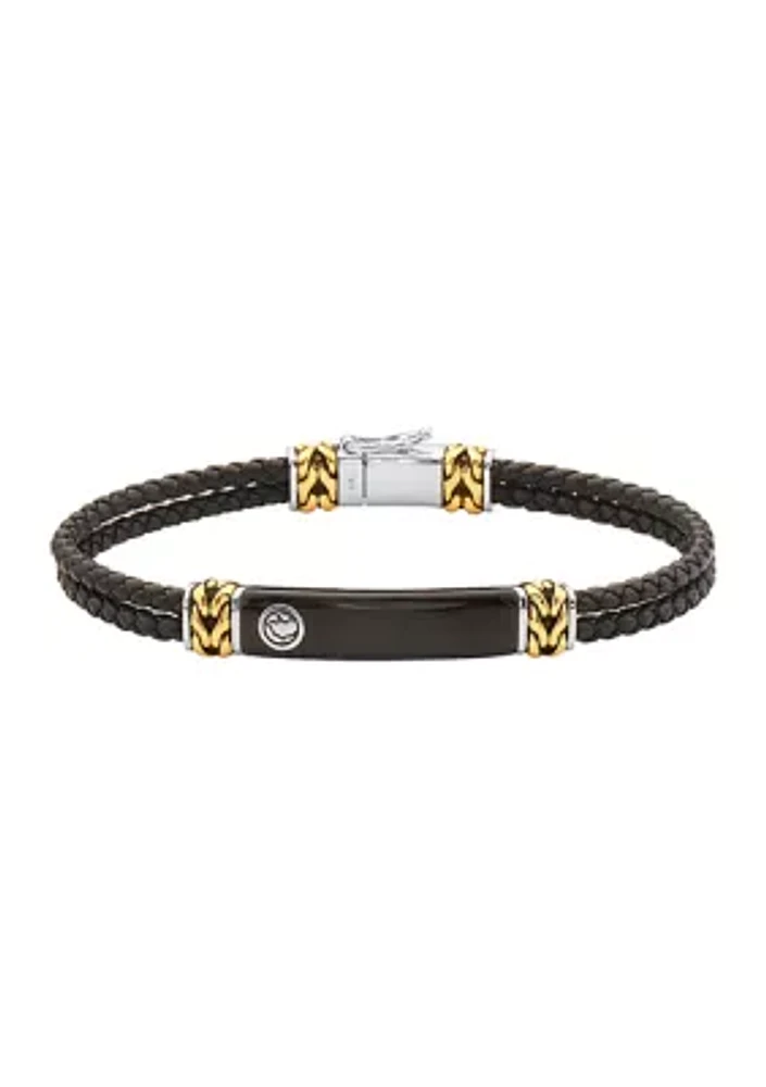 Men's Sterling Silver and Onyx Leather Bracelet 