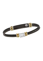 Men's Sterling Silver and Onyx Leather Bracelet 