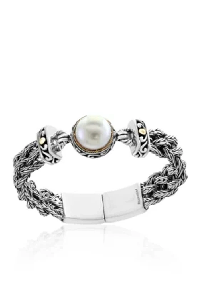 Freshwater Pearl Braided Bracelet in 18k Yellow Gold and Sterling Silver