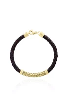 18K Yellow Gold Plating over Sterling Silver Leather Bracelet