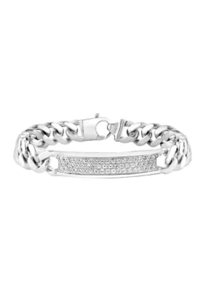 Men's White Sapphire ID Bracelet in Sterling Silver