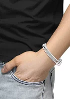 Men's White Sapphire ID Bracelet in Sterling Silver