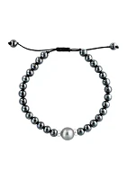 Sterling Silver Black/Tahitian Pearl, Hematite Adjustable Men's Bracelet