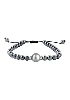 Sterling Silver Black/Tahitian Pearl, Hematite Adjustable Men's Bracelet