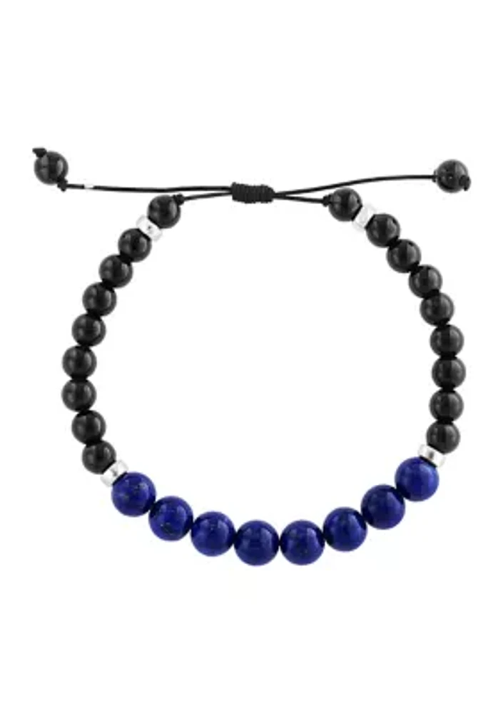 Sterling Silver Lapis Lazuli, Onyx Men's Adjustable Bracelet