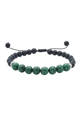 Sterling Silver Malachite, Onyx Men's Adjustable  Bracelet