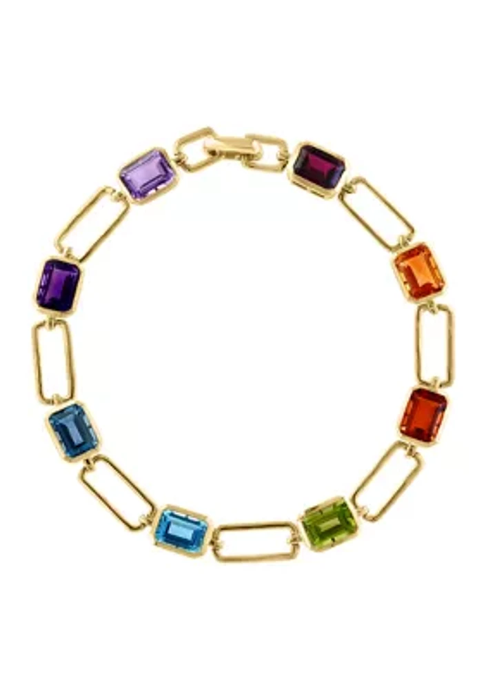 14K Yellow Gold Amethyst, Pink Amethyst, Blue Topaz, London Blue Topaz, Citrine, Madera Citrine, Rhodolite, and Peridot Bracelet