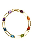 14K Yellow Gold Amethyst, Pink Amethyst, Blue Topaz, London Blue Topaz, Citrine, Madera Citrine, Rhodolite, and Peridot Bracelet