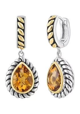 Citrine Pear Earrings in Sterling Silver and 18K Yellow Gold