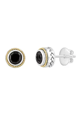 Onyx Stud Earrings in Sterling Silver and 18K Yellow Gold