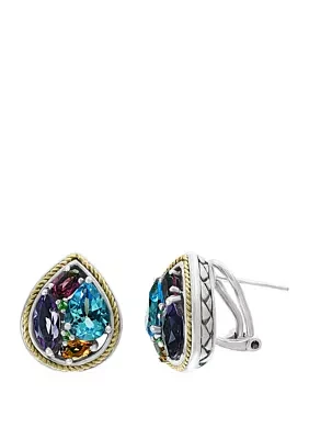 Amethyst, Blue Topaz, Citrine, Rhodolite, Tsavorite Earrings in Sterling Silver and 18k Yellow Gold