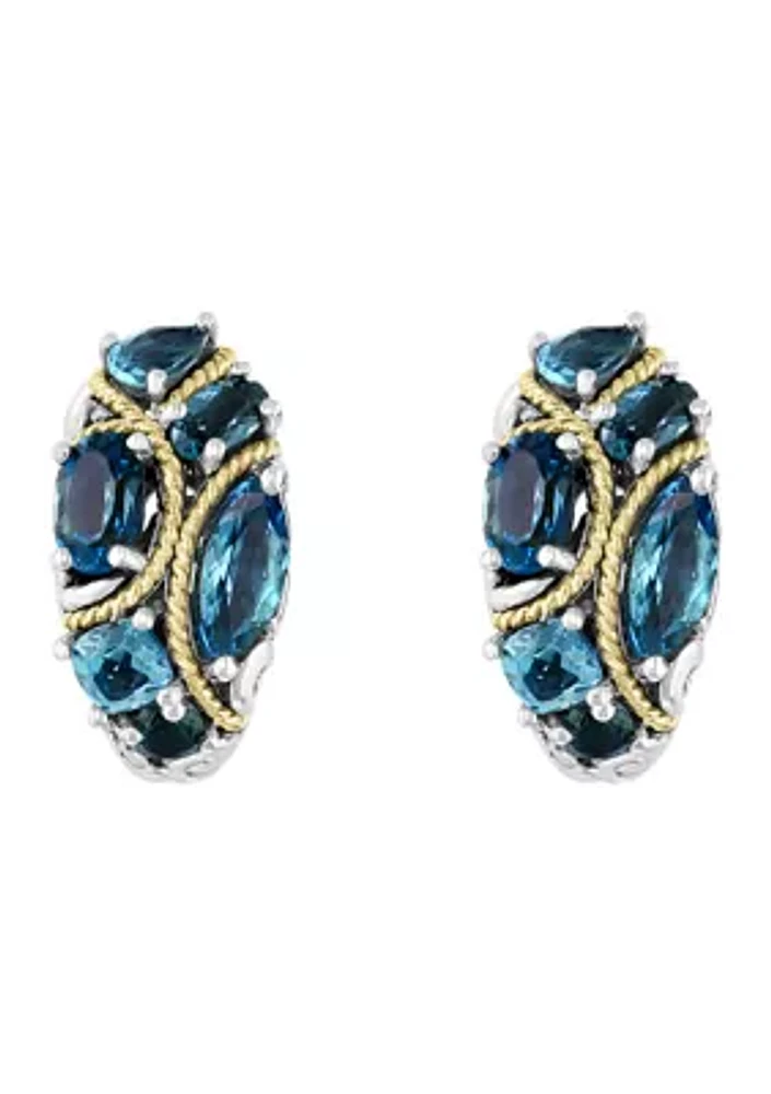 Sterling Silver/18K Yellow Gold Blue Topaz and London Blue Topaz Earrings