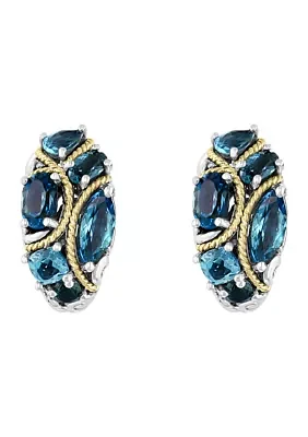 Sterling Silver/18K Yellow Gold Blue Topaz and London Blue Topaz Earrings