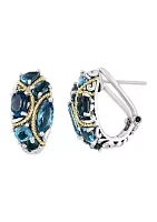 Sterling Silver/18K Yellow Gold Blue Topaz and London Blue Topaz Earrings