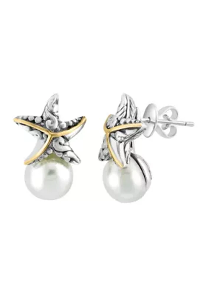 Freshwater Pearl Starfish Earrings in 18K Yellow Gold Over Sterling Silver