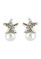 Freshwater Pearl Starfish Earrings in 18K Yellow Gold Over Sterling Silver