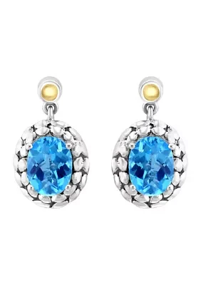 Blue Topaz Stud Earrings in 18K Sterling Silver