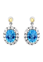 Blue Topaz Stud Earrings in 18K Sterling Silver