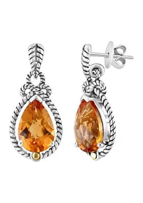 Citrine Cable Drop Earrings in 925 Sterling Silver and 18K Yellow Gold