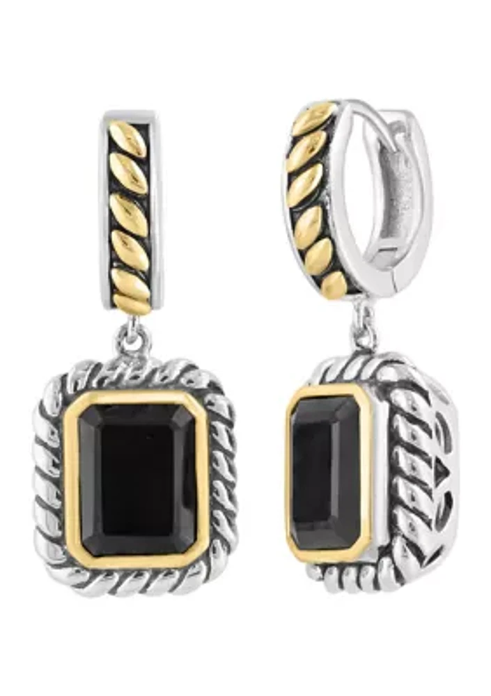 Onyx Drop Earrings in Sterling Silver and 18K Yellow Gold