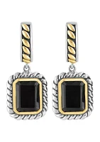 Onyx Drop Earrings in Sterling Silver and 18K Yellow Gold