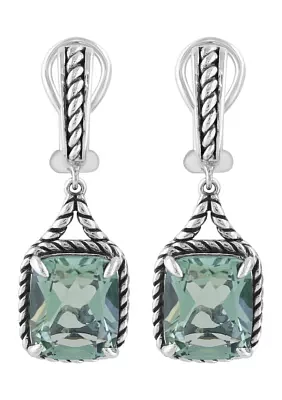 Green Amethyst Drop Earrings in Sterling Silver 