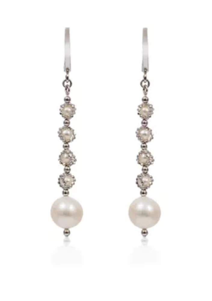 Round Freshwater Pearl Drop Earrings in Sterling Silver