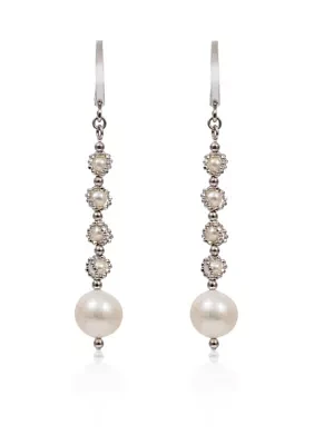 Round Freshwater Pearl Drop Earrings in Sterling Silver