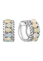 Ethiopian Opal Hoop Earrings in Sterling Silver